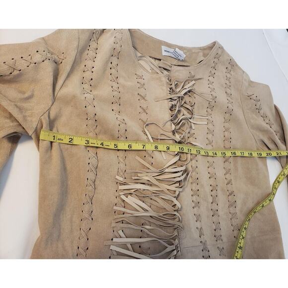 Newport News Tan Genuine Suede Fringe Coat Jacket Duster Western Boho sz 1X - Picture 11 of 16
